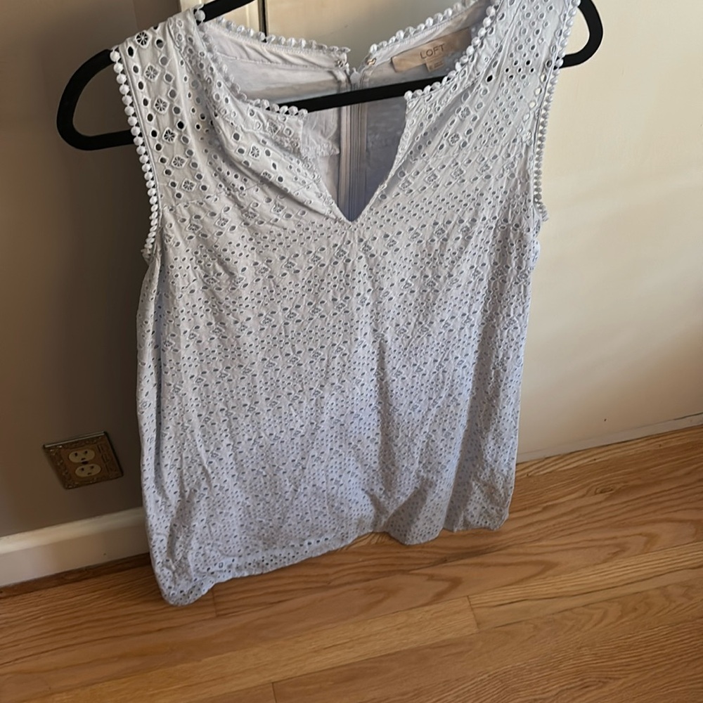 Loft, light blue eyelet mini dress, size 12